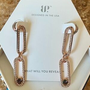BP Rose Gold Double Link Drop Earrings with Pavé Crystal Accents